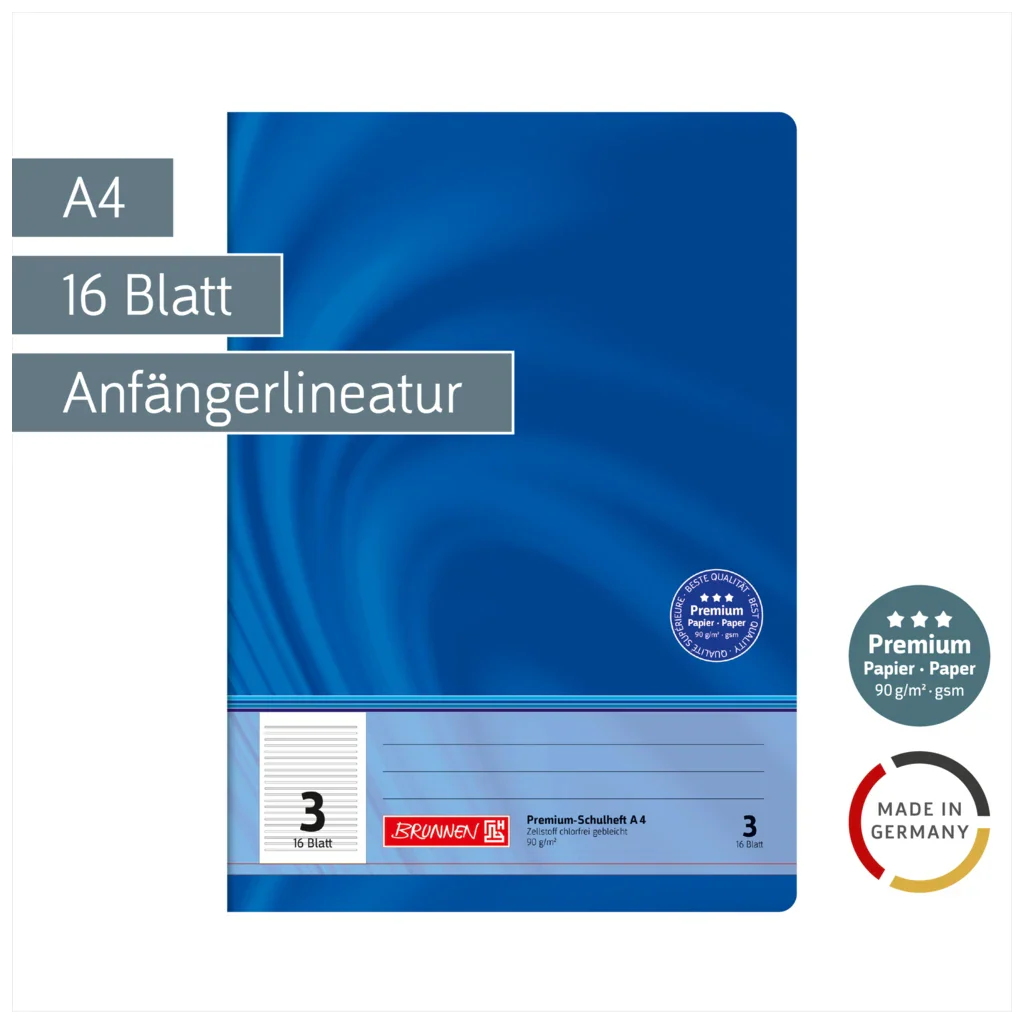 Brunnen Schulheft Premium Vivendi A4, Lineatur 3, 16 Blatt, blau
