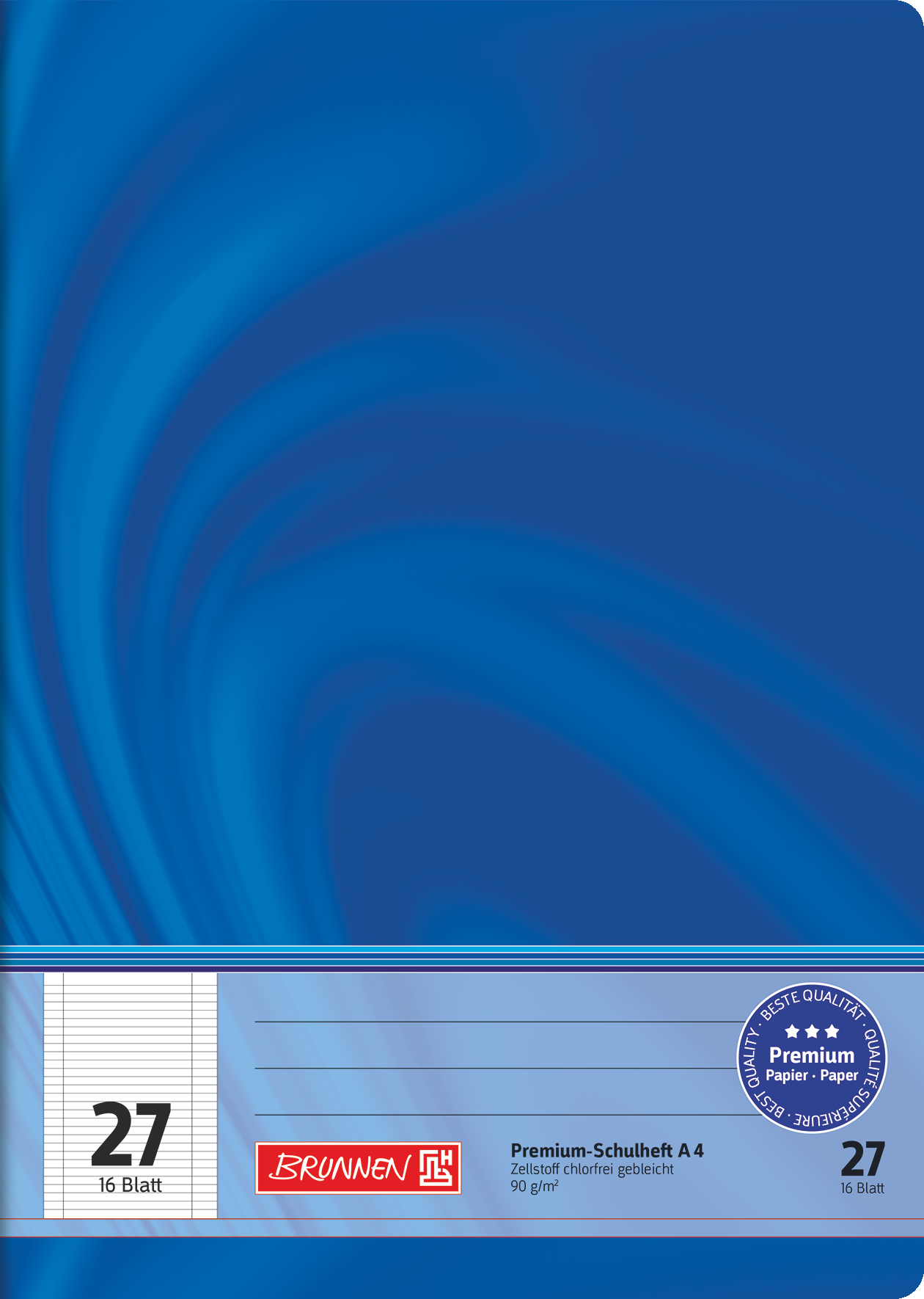 Brunnen Schulheft Premium Vivendi A4, Lineatur 27, 16 Blatt, blau