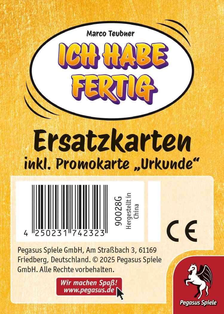 Pegasus Ich habe fertig! - Ersatzkarten inkl. Promo "Urkunde"
