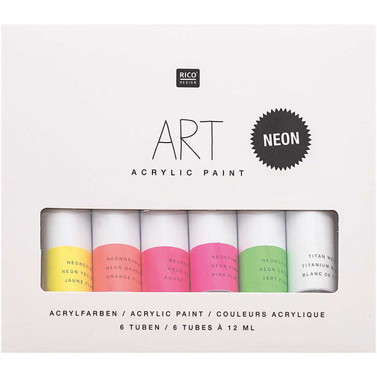 Rico Design ART Acrylic – Acrylfarben-Set Neon und weiß (6 x 12 ml)