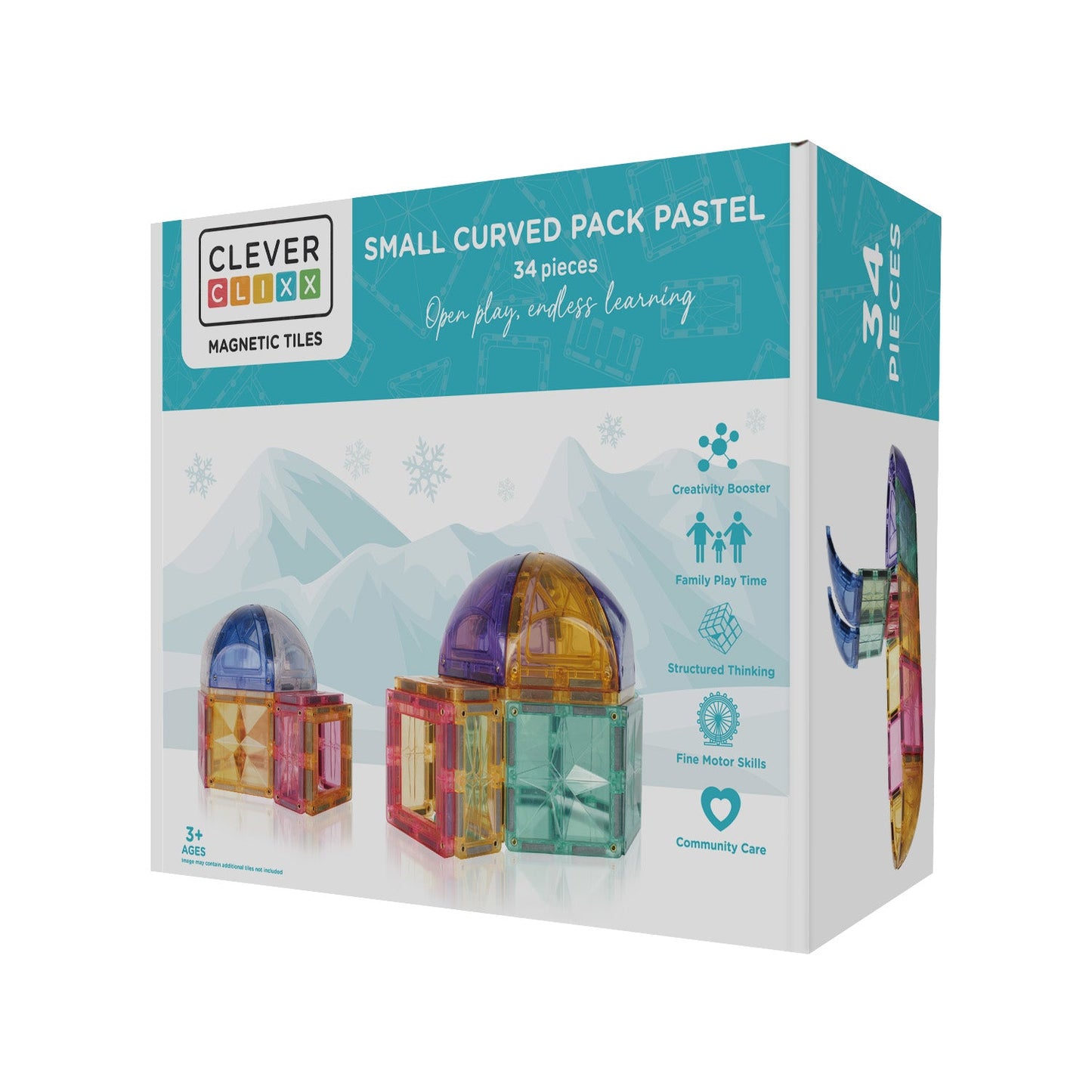 Cleverclixx Magnetbausteine Small Curved Pack Pastell - 34 Teile