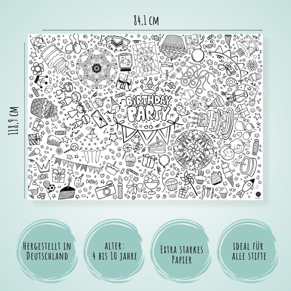 Malmichbunt Ausmal-Tischdecke aus Papier Happy Birthday