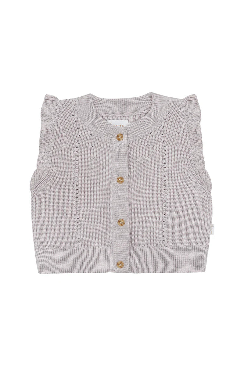 Leevje Knitted Frill Sleeve Weste mit Button-Up Front