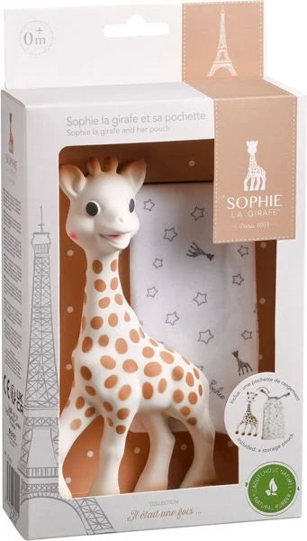 Sophie la Giraffe mit Stoffbeutelchen und Geschenkkarton