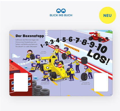 Usborne Wer gewinnt das Autorennen? mit zwei Aufziehautos und drei Rennstrecken