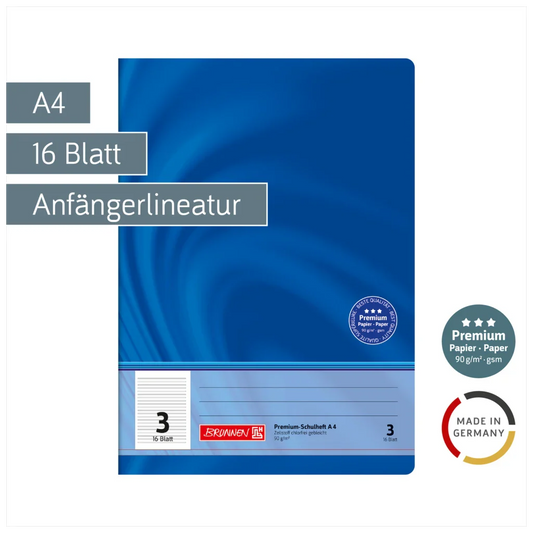 Brunnen Schulheft Premium Vivendi A4, Lineatur 3, 16 Blatt, blau