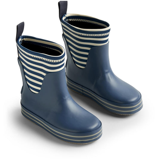 Wheat Rubber Boot Print Mist indigo Stripes