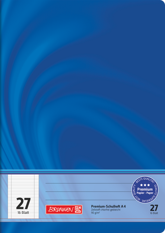 Brunnen Schulheft Premium Vivendi A4, Lineatur 27, 16 Blatt, blau