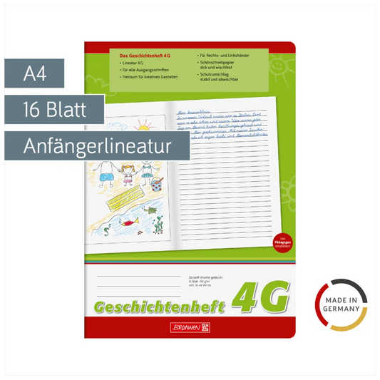 Brunnen Geschichtenheft A4, Lineatur 4G, 16 Blatt, grün