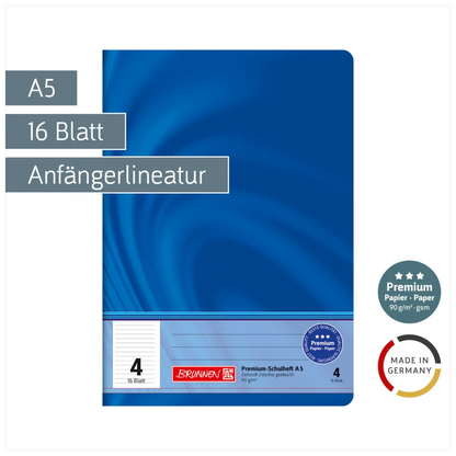 Brunnen Schulheft Premium Vivendi A5, Lineatur 4, 16 Blatt, blau