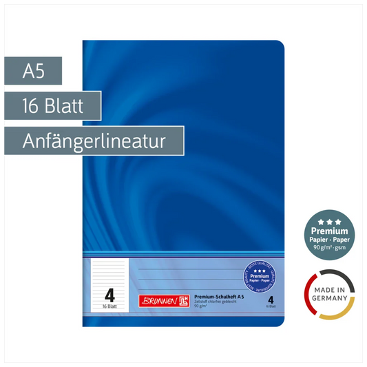 Brunnen Schulheft Premium Vivendi A5, Lineatur 4, 16 Blatt, blau