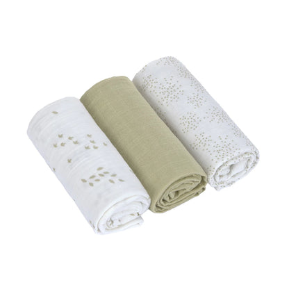 Lässig Mulltücher 3er Set 60 X 60 cm - Bio Baumwolle, Blätter oliv