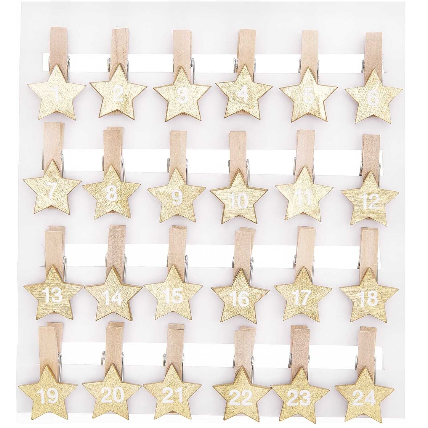 Rico Design Holzclips Adventskalender Sterne Gold 1-24