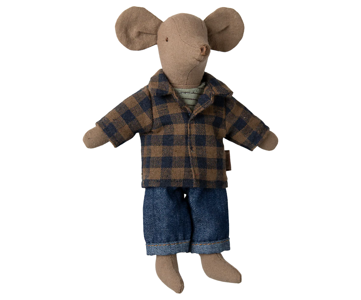 Maileg - braunes kariertes Hemd und Hose, Papa Maus