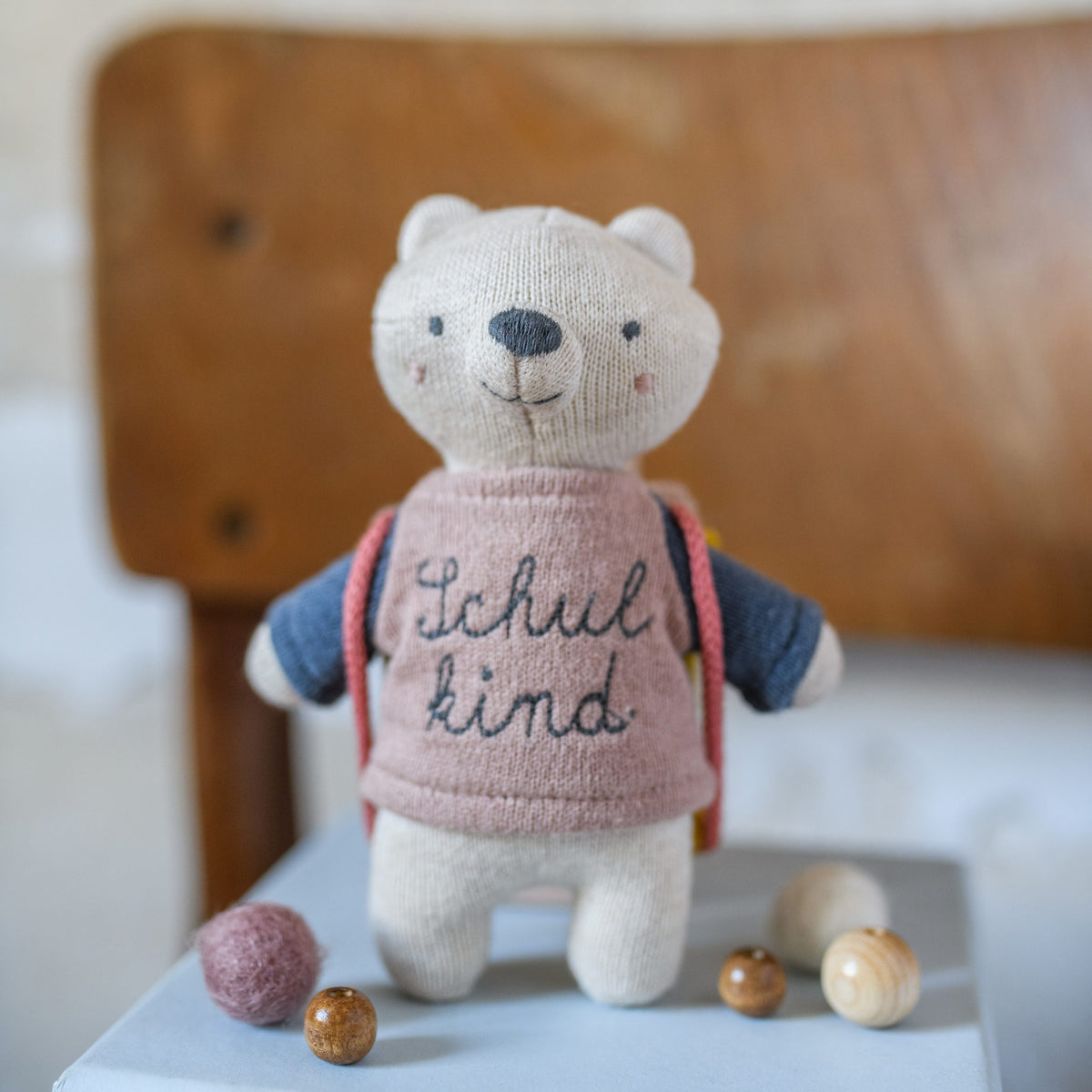 Ava&Yves - Bär „Schulkind“ mit Schulranzen und Shirt in rosa/blau Kuscheltier