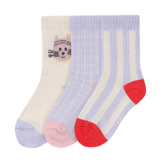 LÄSSIG - TENNISSOCKEN KINDER 3ER-SET - BIO BAUMWOLLE, KATZE