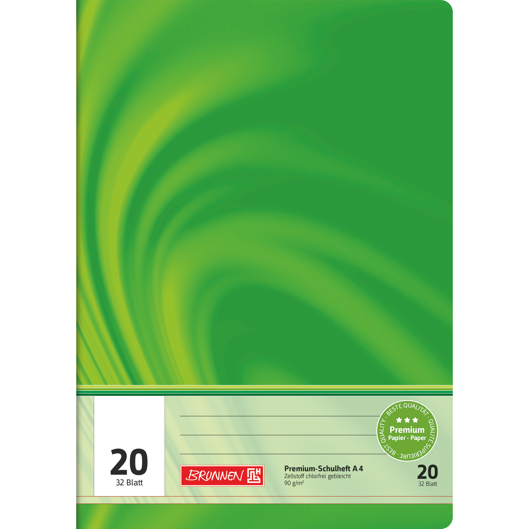 Brunnen Schulheft Premium Vivendi A4, Lineatur 20, 32 Blatt, grün
