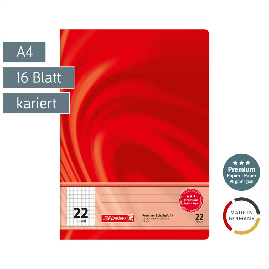 Brunnen Schulheft Premium Vivendi A4, Lineatur 22, 16 Blatt, rot
