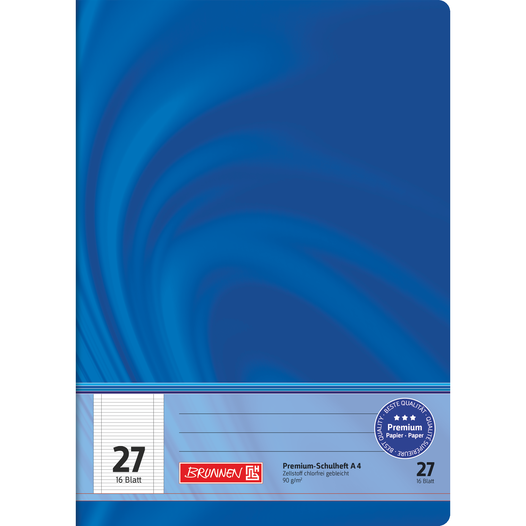 Brunnen Schulheft Premium Vivendi A4, Lineatur 27, 16 Blatt, blau