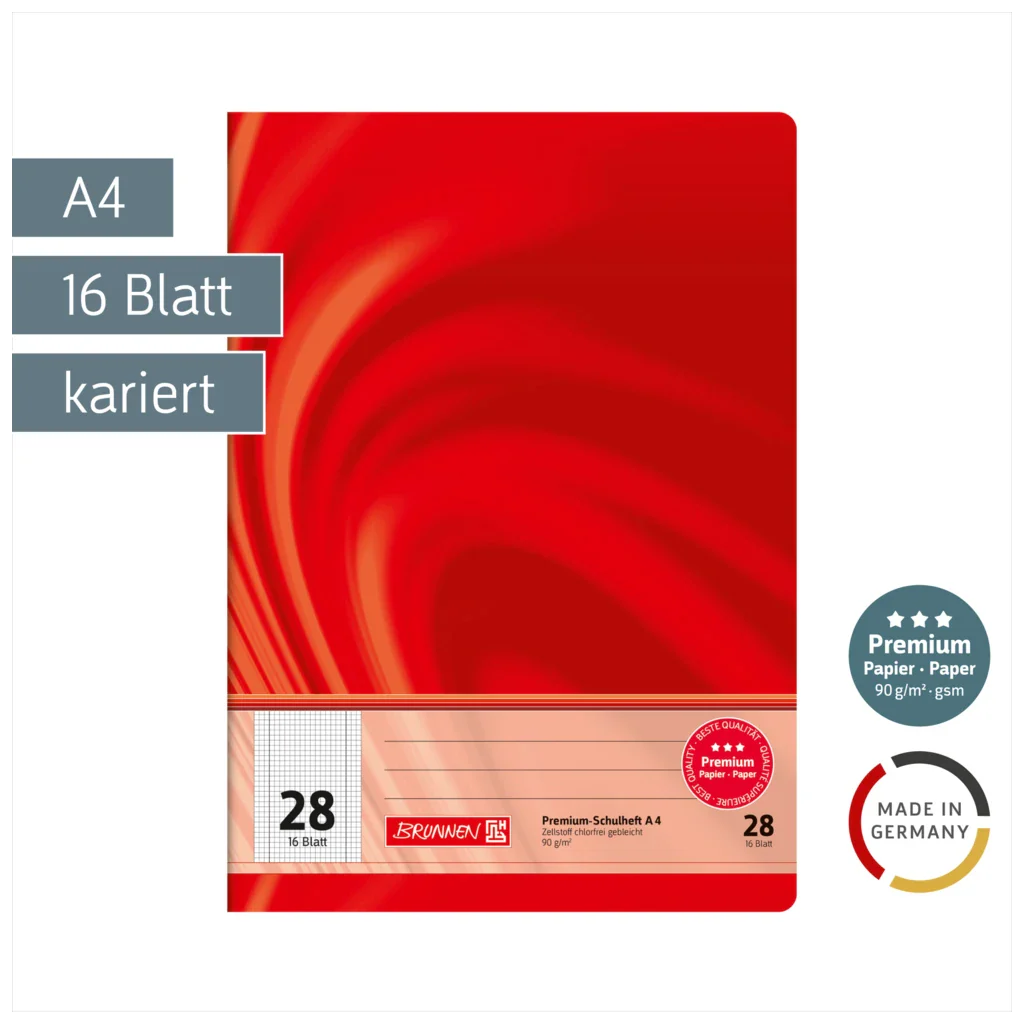 Brunnen Schulheft Premium Vivendi A4, Lineatur 28, 16 Blatt, rot