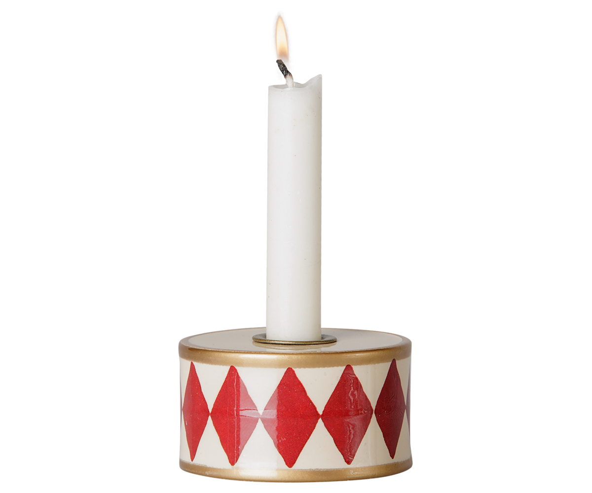 Maileg Candle holder, Drum – Red/Off white