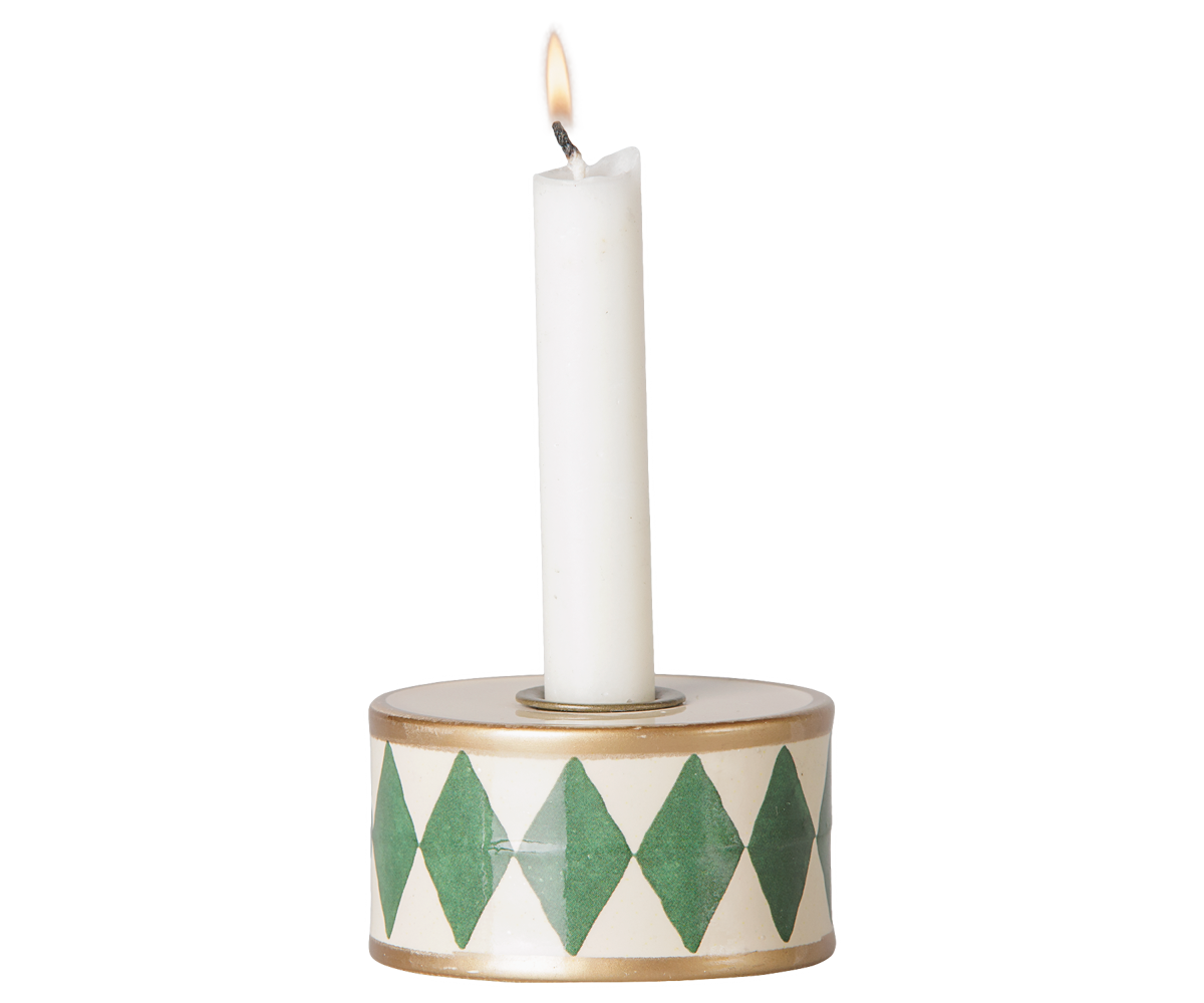 Maileg Candle holder, Drum – Green/Off white