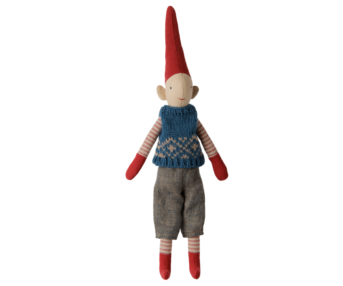 Maileg Pixy, Size 1 – Boy – Blue knitted vest