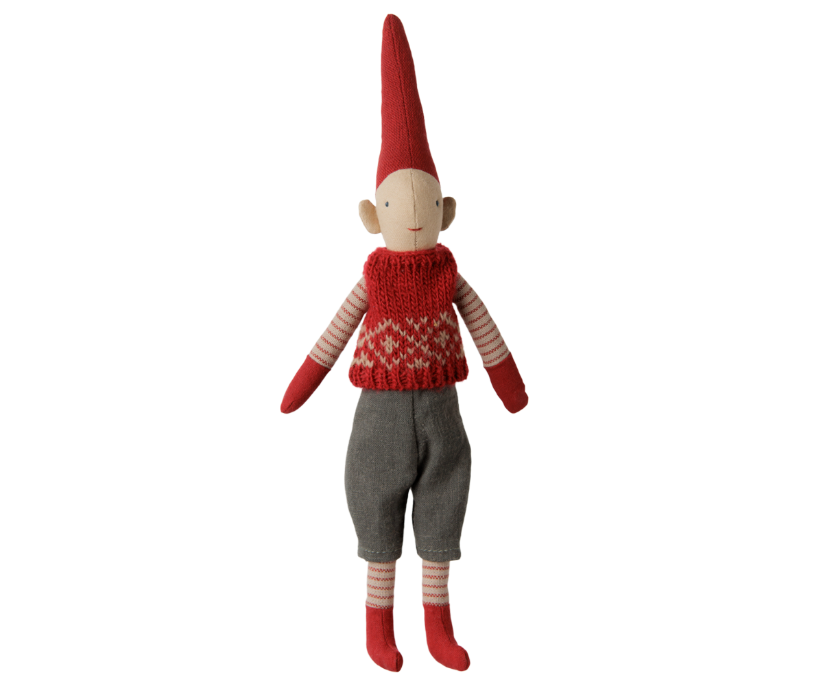 Maileg Pixy, Size 1 – Boy – Red knitted vest