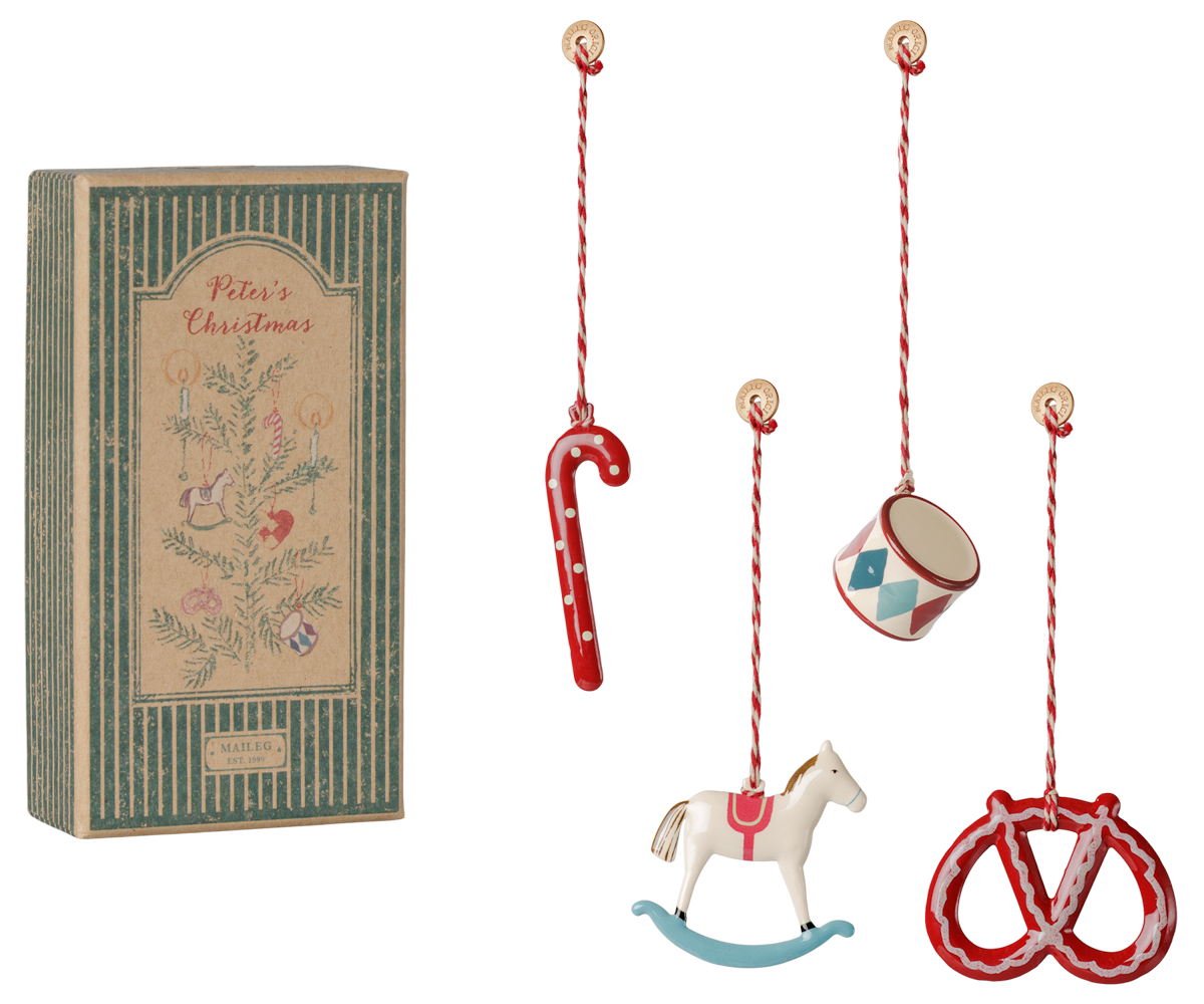 Maileg Metal ornament gift set – Peter's Christmas – Red/Blue