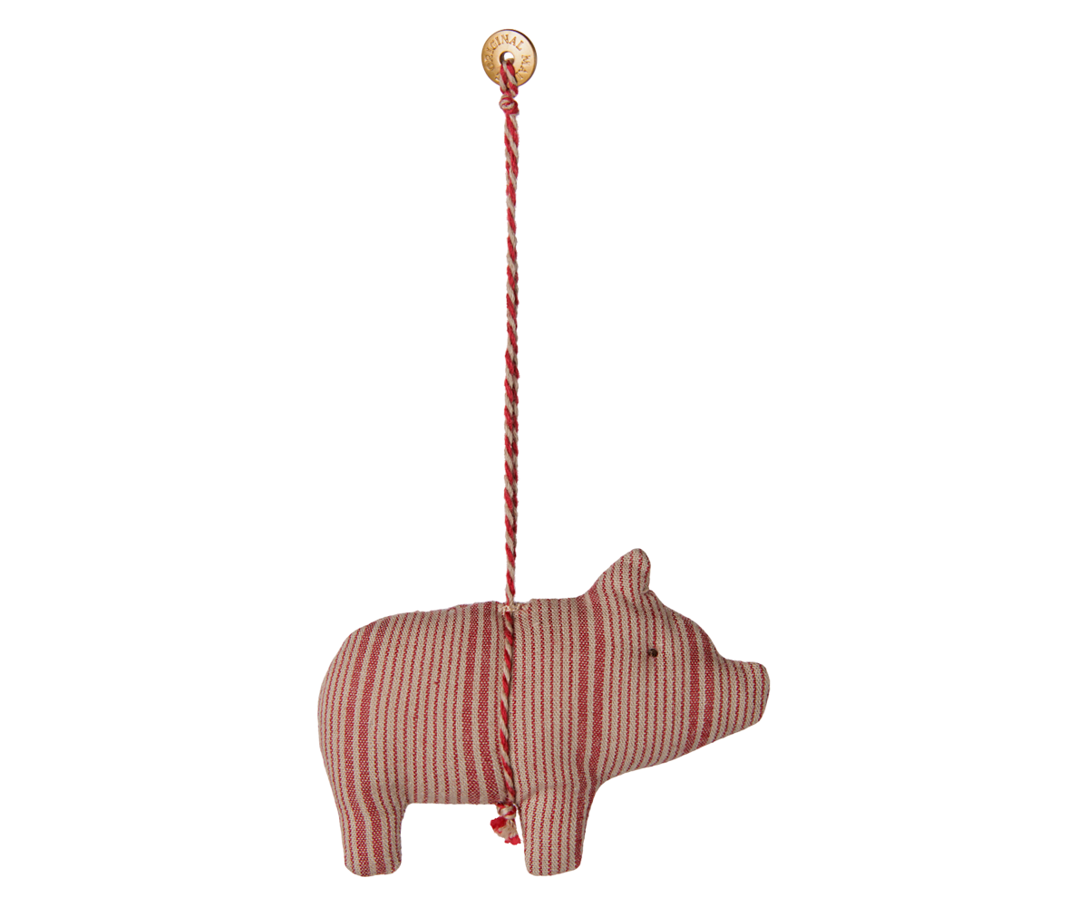 Maileg Fabric ornament, Pig – Stripe – Red/sand