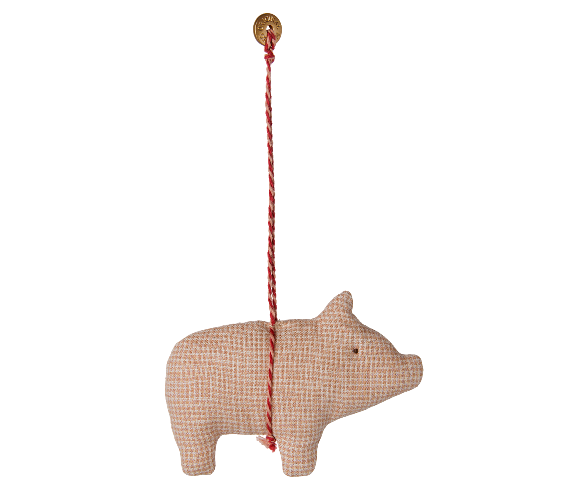 Maileg Fabric ornament, Pig – Checker – Powder