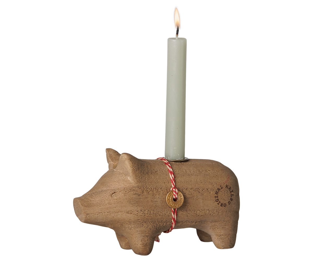 Maileg Wooden candle holder, Pig, Small – Nature