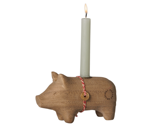 Maileg Wooden candle holder, Pig, Small – Nature