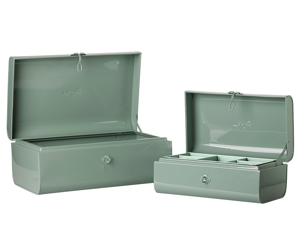 Maileg Storage suitcase set – Dark mint/Dark mint w. tray