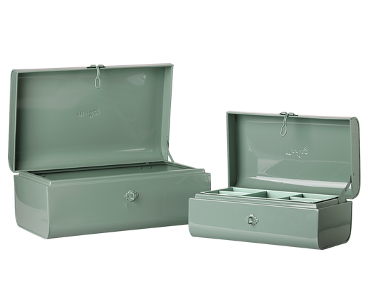 Maileg Storage suitcase set – Dark mint/Dark mint w. tray