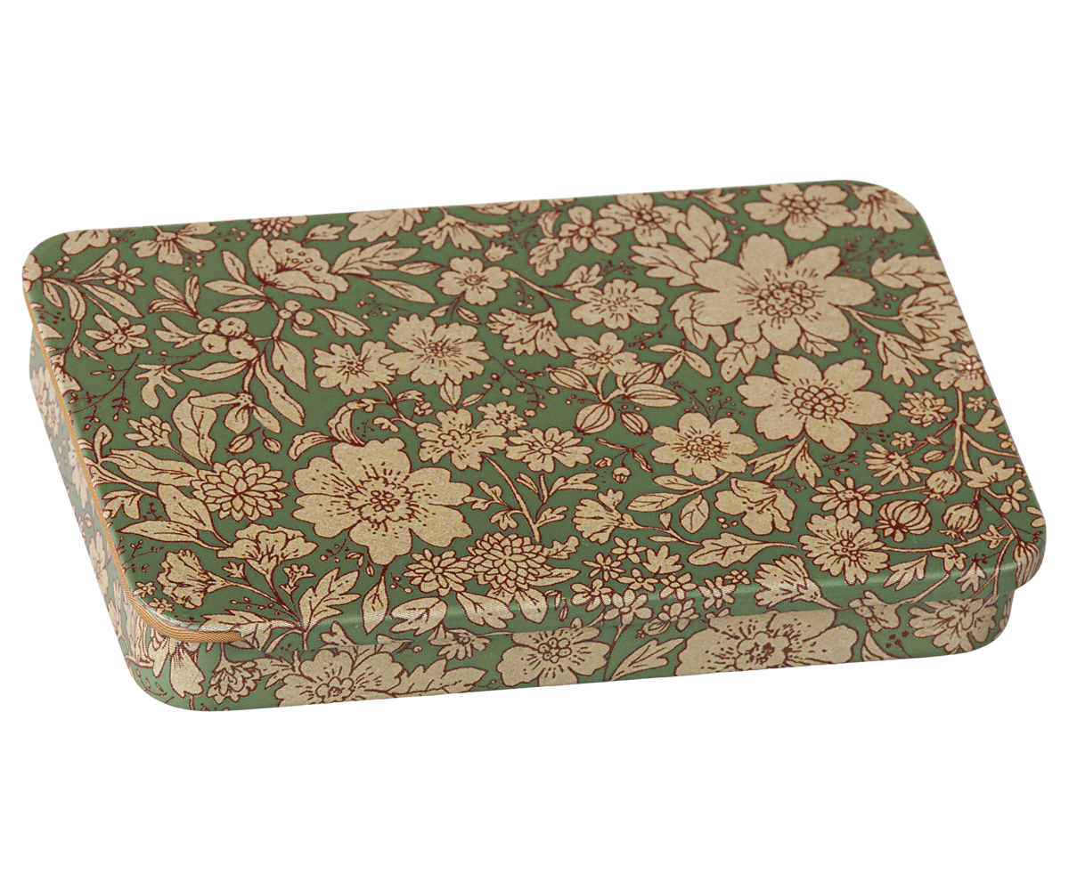 Maileg Metal box w. sliding lid – Blossom – Blue