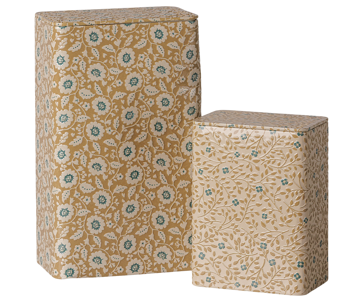 Maileg Metal box set – Flowers – Ocher/Blue – 2 pcs