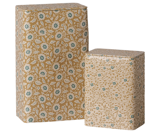 Maileg Metal box set – Flowers – Ocher/Blue – 2 pcs
