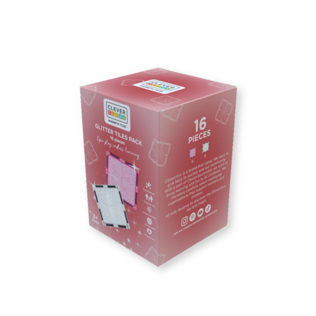 Cleverclixx Magnetbausteine Glitter Tiles Pack - 16 Teile