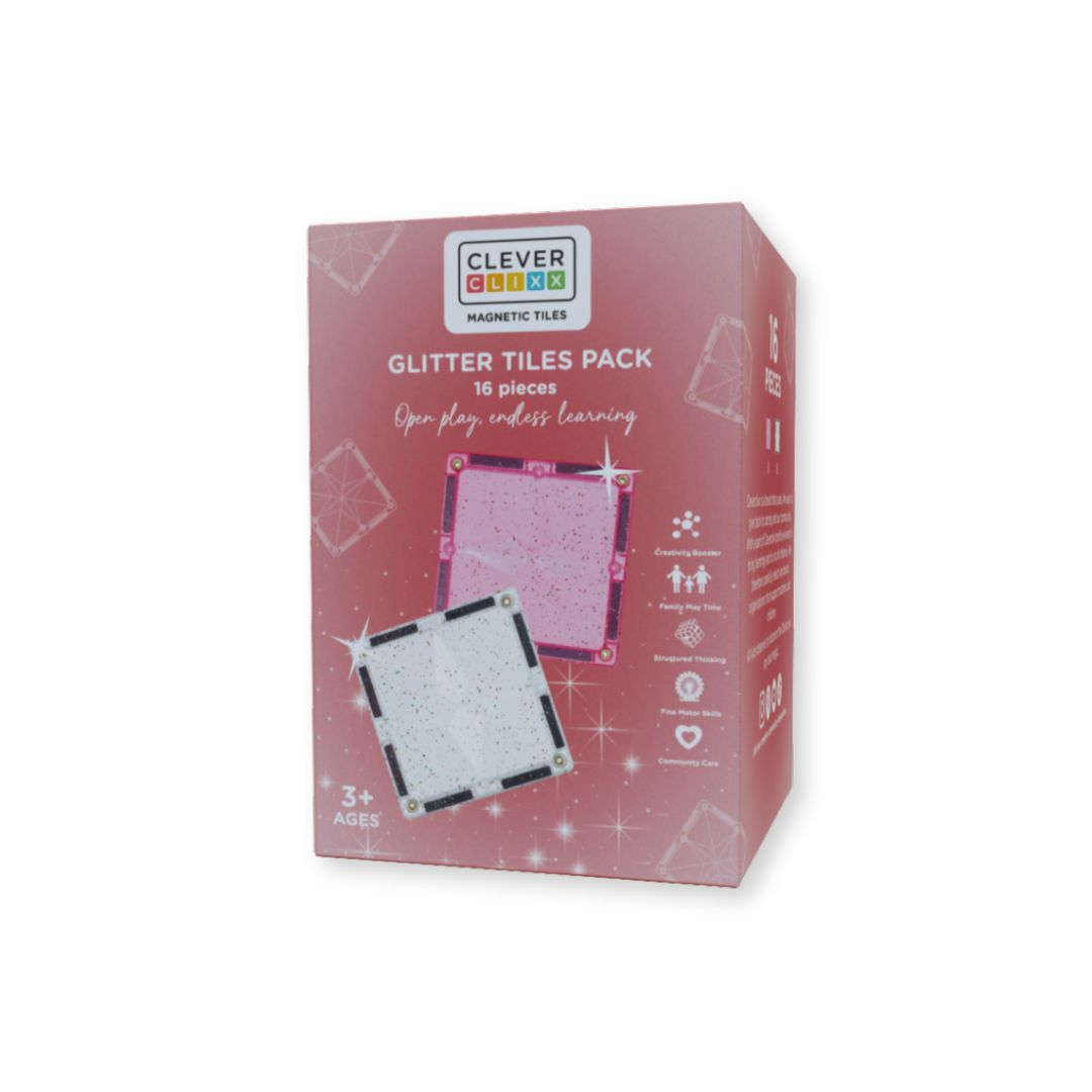 Cleverclixx Magnetbausteine Glitter Tiles Pack - 16 Teile