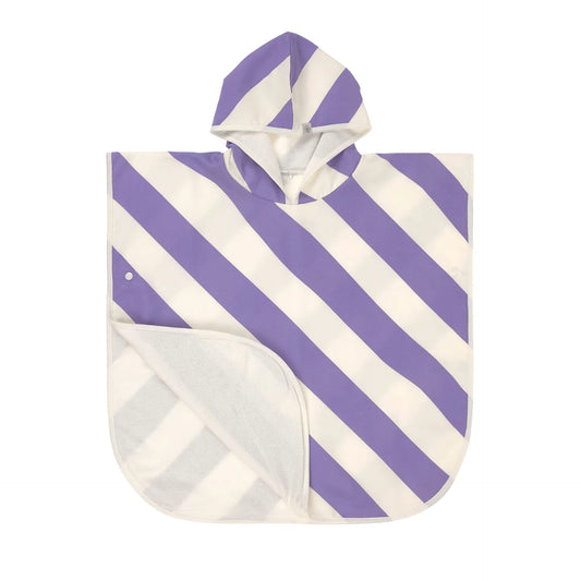 Lässig UV BADEPONCHO KINDER - STREIFEN, PURPLE WEISS