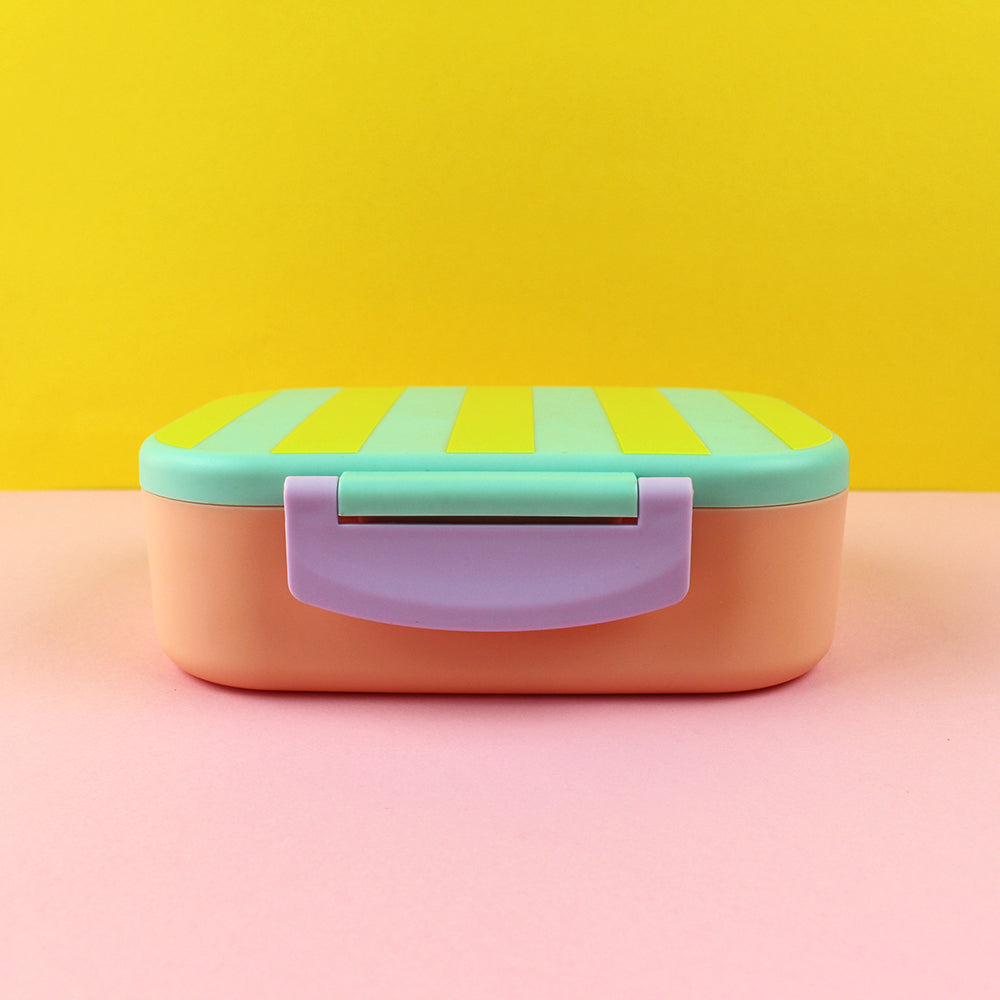 Ava & Yves - Brotdose / Lunchbox mit herausnehmbarem Einsatz, Stripes mint/gelb/apricot