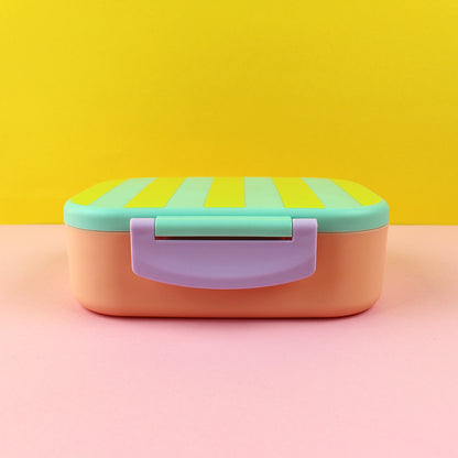 Ava & Yves - Brotdose / Lunchbox mit herausnehmbarem Einsatz, Stripes mint/gelb/apricot