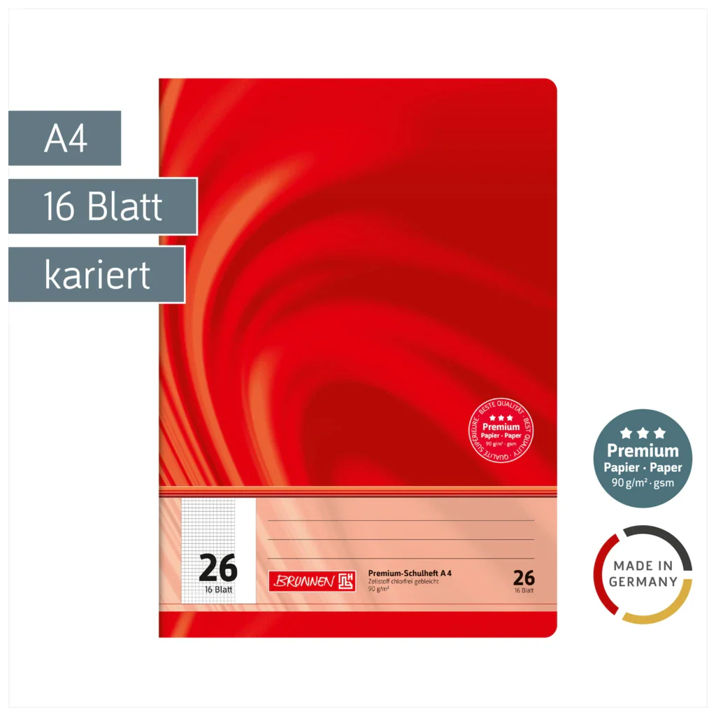 Brunnen Schulheft Premium Vivendi A4, Lineatur 26, 16 Blatt, rot