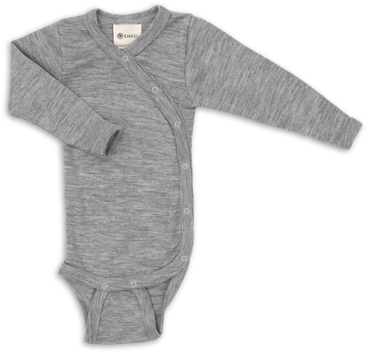 Engel Baby-Wickelbody, langarm, GOTS – hellgrau melange