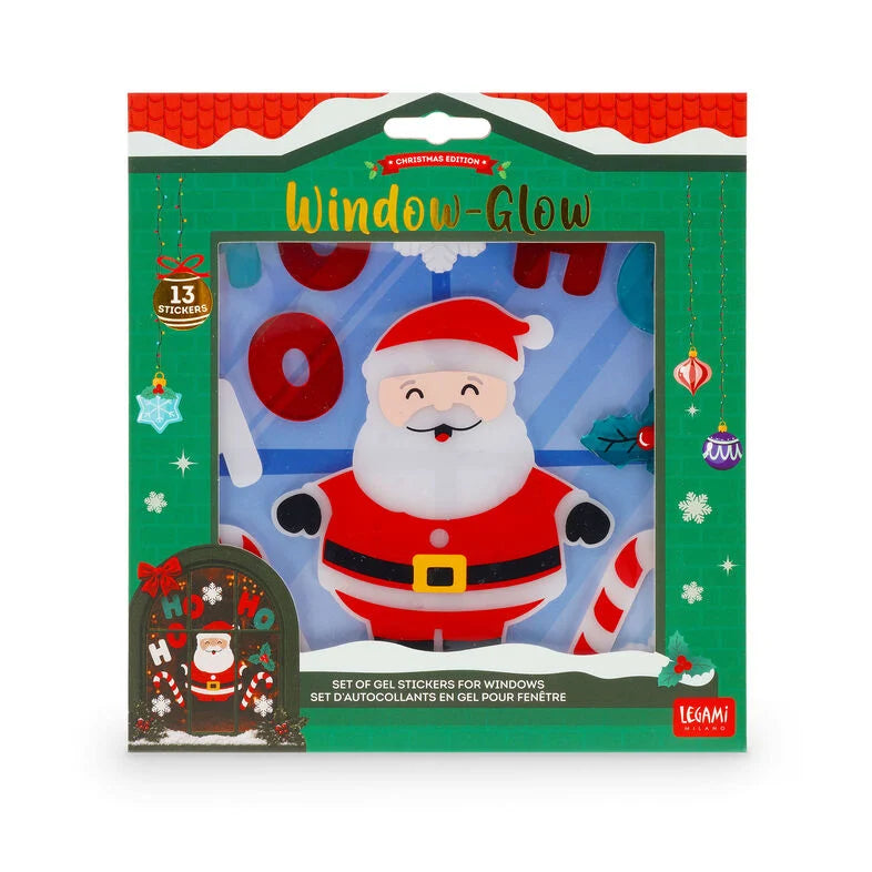 Legami Set mit Gel-Fensteraufklebern - Window-Glow - Small - Gingerbread/ Santa Claus