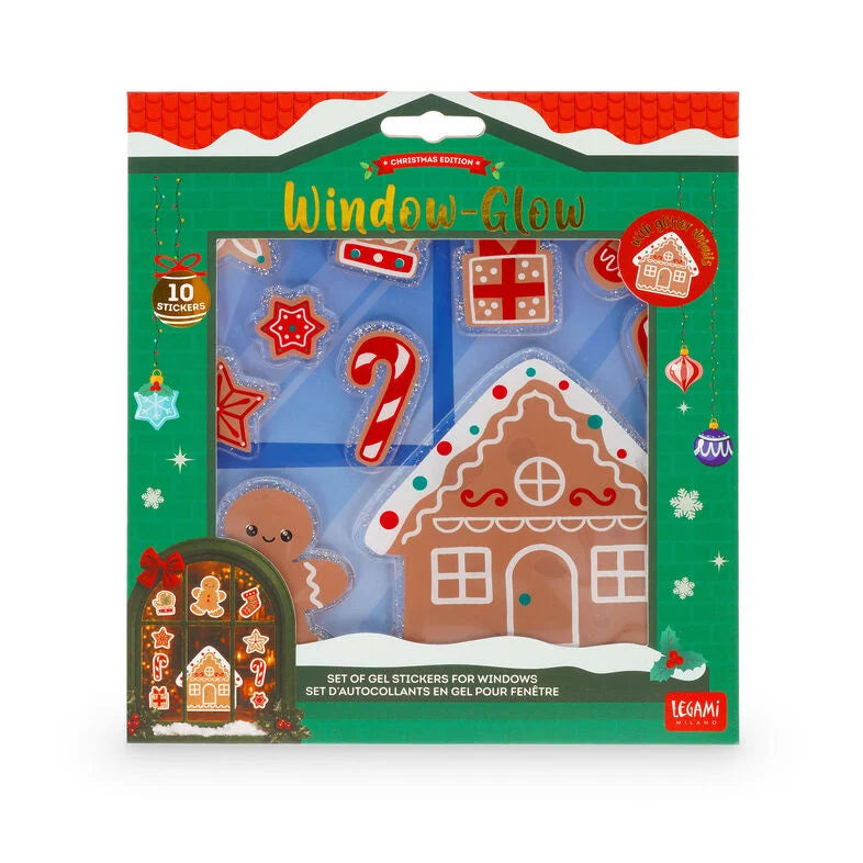Legami Set mit Gel-Fensteraufklebern - Window-Glow - Small - Gingerbread/ Santa Claus