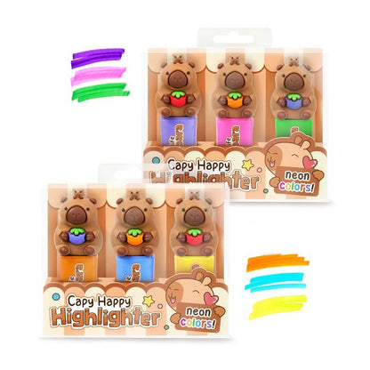 Trendhaus Capybara Happy Capy Highlighter 3er-Set neon