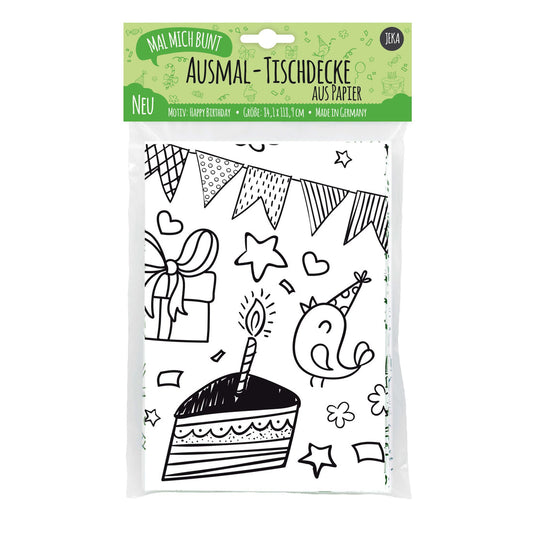 Malmichbunt Ausmal-Tischdecke aus Papier Happy Birthday
