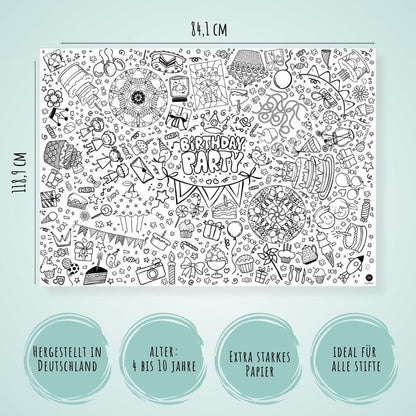Malmichbunt Ausmal-Tischdecke aus Papier Happy Birthday